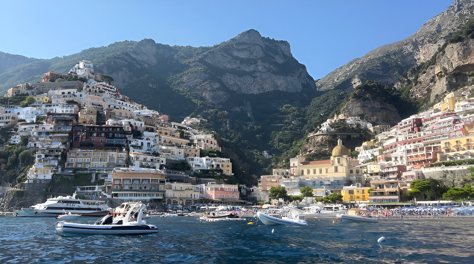 Positano, Amalfi Coast village with boats